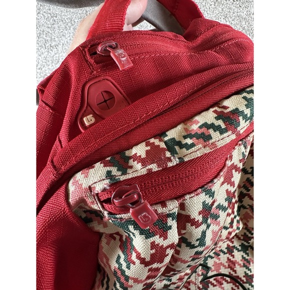 Burton Red Houndstooth Backpack Padded Straps School Bag Laptop Snowboard - Picture 6 of 11